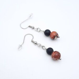 Leopard Jasper Chakra Gemstone Black Minimalist Drop Earrings Handmade Jewelry